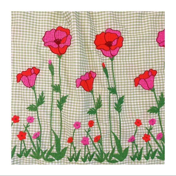 Vintage 60s Gingham Poppies Maxi Skirt - Picture 4 of 6